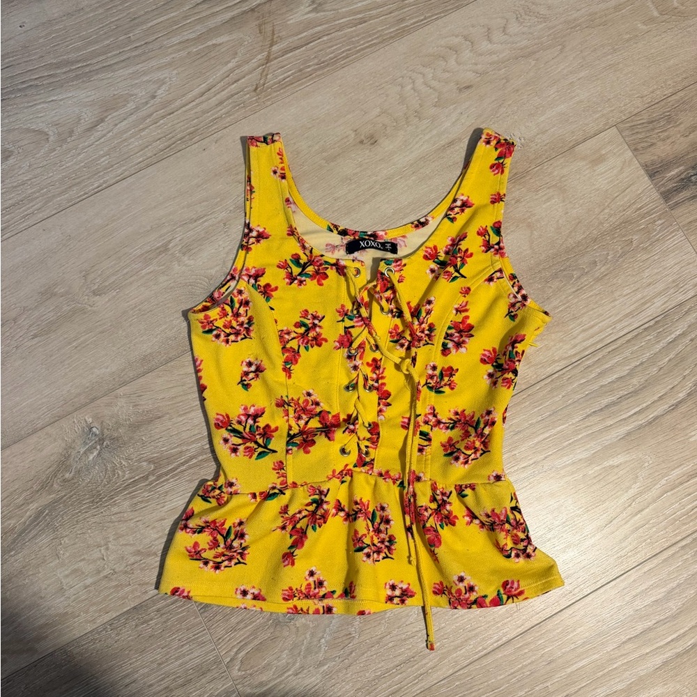 XOXO Bright‎ Yellow Floral Tank Top